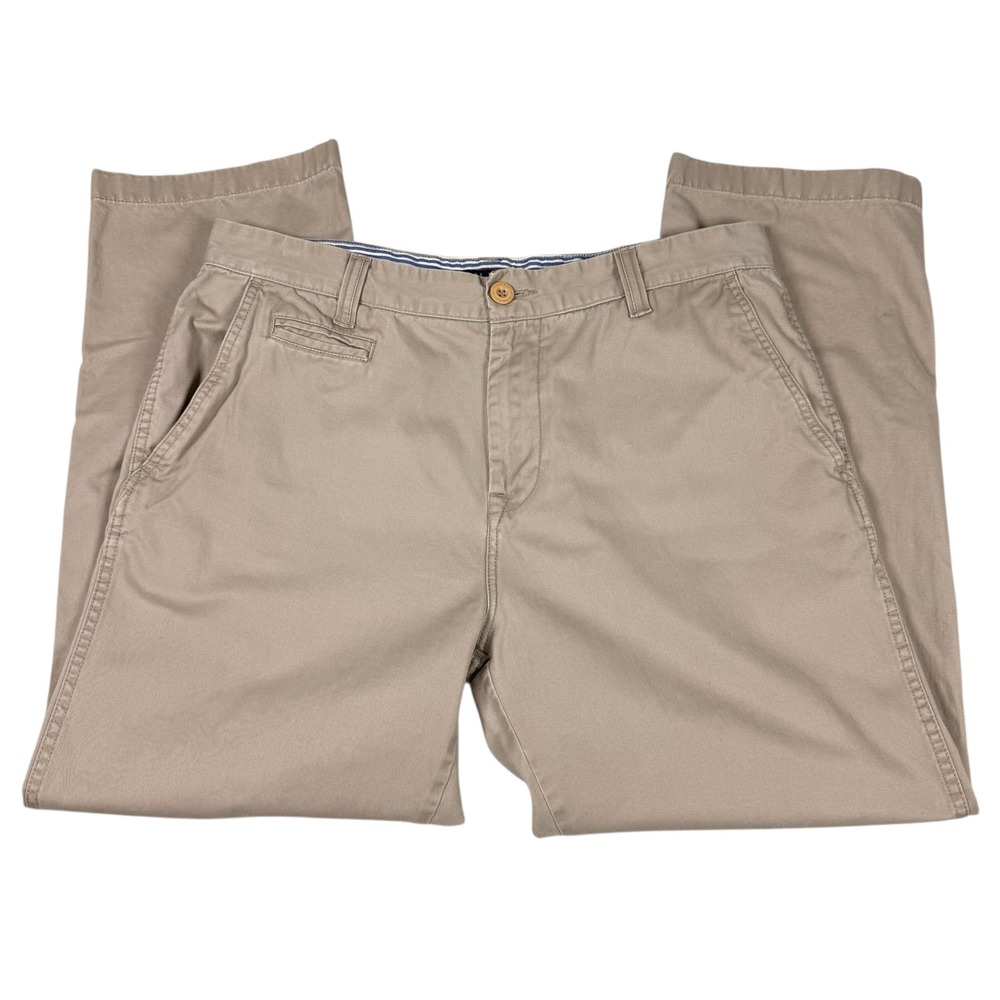 Thre3 Khaki Chino Pants Mens W38 L30 Flat Front Cotton Casual Beige Straight Fit
